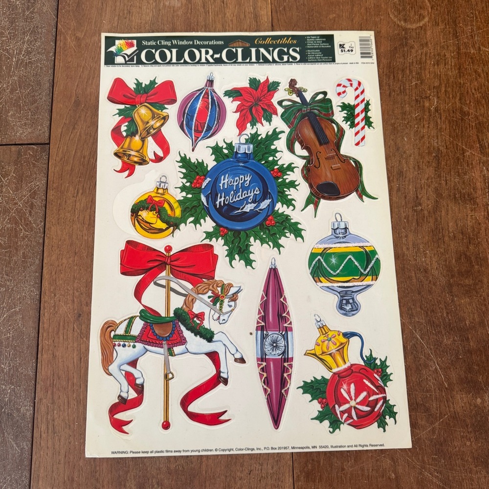 Vintage Christmas‎ Static Cling Window Decorations Carousel Ornaments